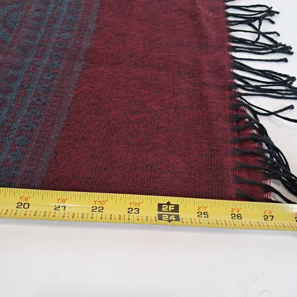 Christian Dior Cashluxe Burgundy and Blue Paisley Fringed Scarf